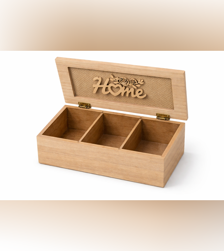 קופסת אחסון דקורטיבית לבית עם מכסה HOME | קופסת אחסון עם 3 תאים