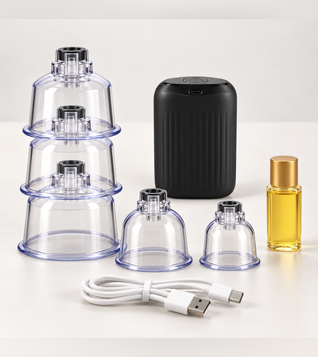 סט כוסות רוח חשמלי עם 5 כוסות, שמן וכבל USB-C