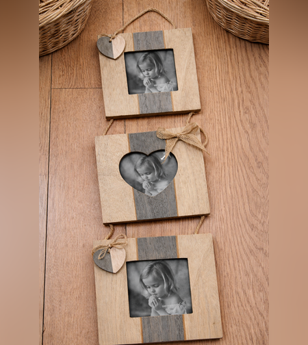 סט מסגרות תמונה מעץ לתלייה  3 מסגרות דקורטיביות עם לב