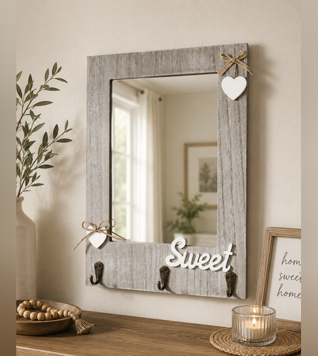 מתלה מפתחות עם מראה Sweet | מתלה מפתחות דקורטיבי לקיר