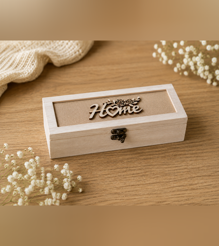 קופסת אחסון מעוצבת לבית עם מכסה HOME | קופסת עץ דקורטיבית לאחסון