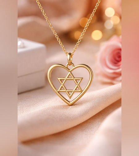 שרשרת מגן דוד בתוך לב | תליון יוקרתי מגן דוד מעוצב | תליון עדין ומעוצב לאישה