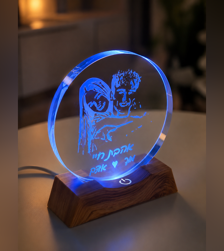 מנורת LED קריסטל עם אפקטים | מנורת לילה דקורטיבית - קוטר הזכוכית 8 ס