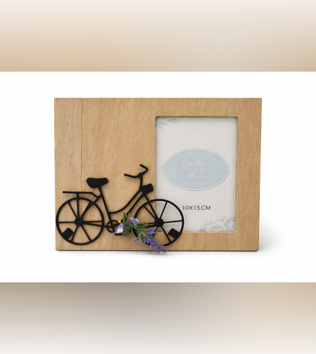 מסגרת תמונה מעץ עם אופניים דקורטיביים