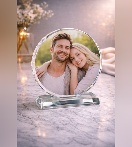 תמונת זכוכית עגולה עם הדפסה אישית על קריסטל