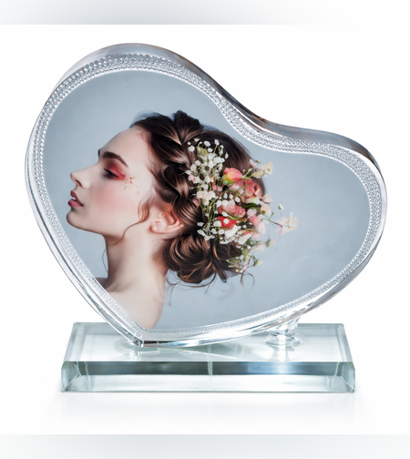 לב קריסטל יוקרתי להדפסת תמונה אישית על זכוכית