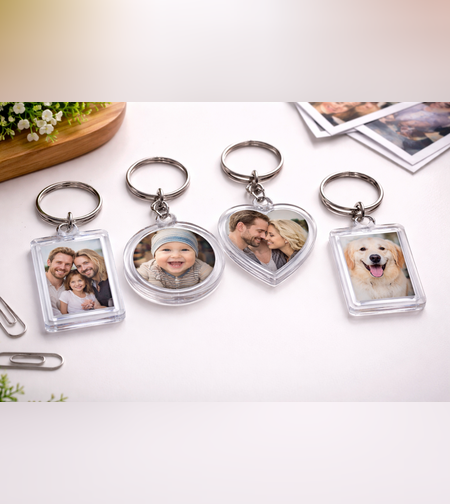 מחזיק מפתחות עם תמונה בהתאמה אישית | דגמים עגול / לב / מלבן