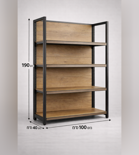 מדפים מתכת בגימור צבע תנור דמוי עץ  מידות: 100×40×190 ס