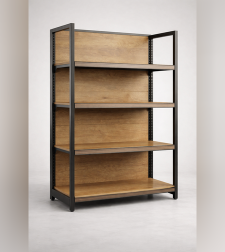 מדפים מפוארים מתאמים לסלון או לספריה  עשויים ממתכת בגימור צבע תנור דמוי עץ  מידות: 100×40×190 ס