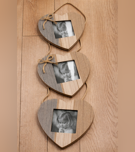 סט 3 מסגרות בצורת לב מעץ לתלייה עיצוב כפרי