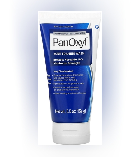 PanOxyl Acne Foaming Wash – תרחיץ מקציף לטיפול באקנה (10% בנזואיל פרוקסיד) בחוזק מקסימלי לפנים ולגוף – 156 גרם
