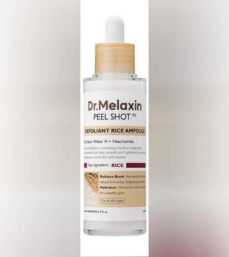 Dr.Melaxin Peel Shot Exfoliant Rice Ampoule – אמפולת פילינג אורז להארה, לחות וזוהר טבעי