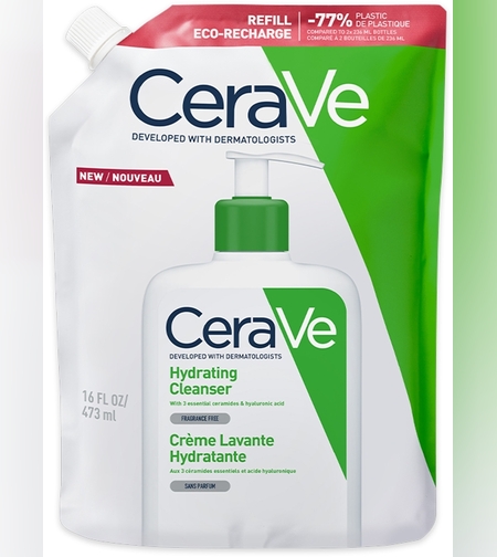 קרם ניקוי פנים מעשיר בלחות CeraVe (סרווה) – מארז מילוי חסכוני ואקולוגי (473 מ