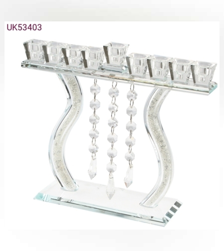 חנוכיית קריסטל מהודרת 'נבל' אבנים לבנות 23.5 ס'מ