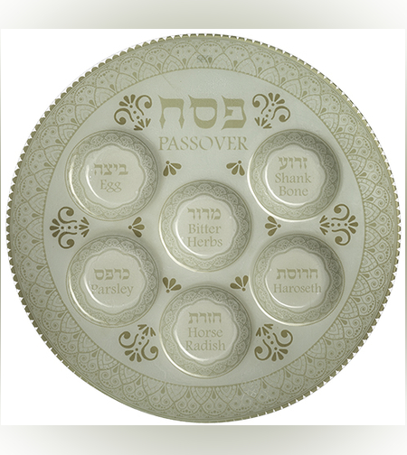 Glass Passover Plate 40 Cm - White