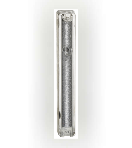 Plastic Glitter Transparent Mezuzah With Rubber Cork 12 Cm- With Silver Shin