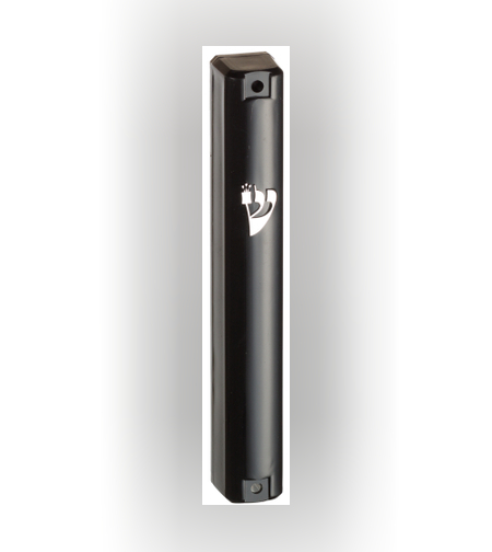 Transparent Black Mezuzah With Rubber Cork 15 Cm- With Silver Shin - Copy 0