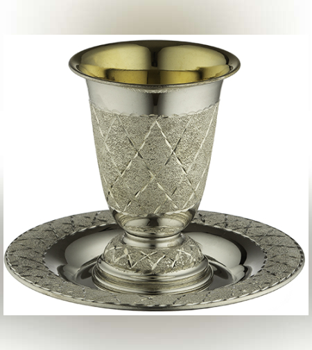 גביע קידוש מהודר ציפוי כסף טהור 925 עם רגל ותחתית 10 ס