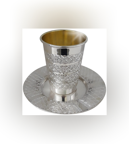 כוס קידוש כסף טהור דגם מרובעים שלוש פסים