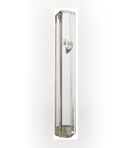 Transparent Plastic Mezuzah With Rubber Cork 15 Cm- With Silver Shin