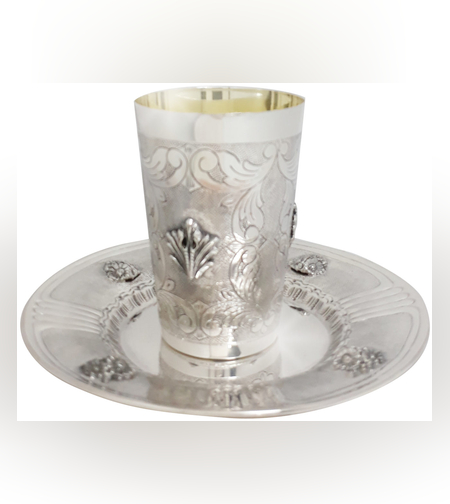 כוס קידוש כסף טהור דגם עיטורים פרח