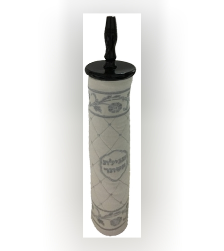 כיסוי למגילת אסתר קטיפה לבנה 39 ס'מ