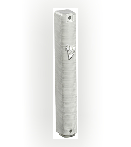 Plastic Mezuzah With Rubber Cork 12 Cm - 3d Metallic Silver Striped Design