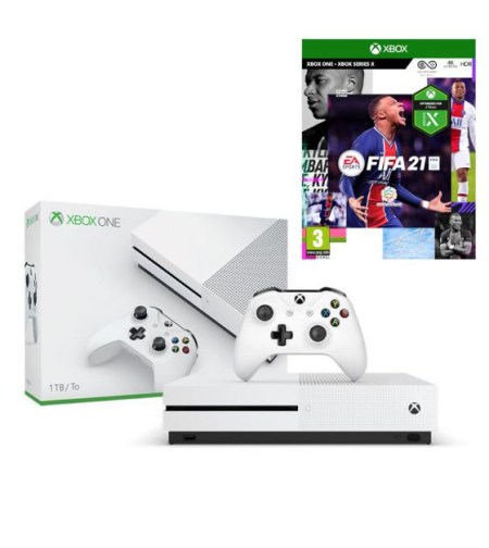 קונסולת Microsoft Xbox One S 1TB עם משחק FIFA 21 - צבע לבן שנה אחריות ע