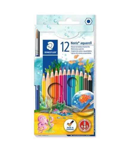 STADLER שטדלר עפרונות צבעוניים אקוורל + מכחול 12 יחידות