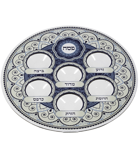 Cardboard Passover plate with 38 cm blue plastic