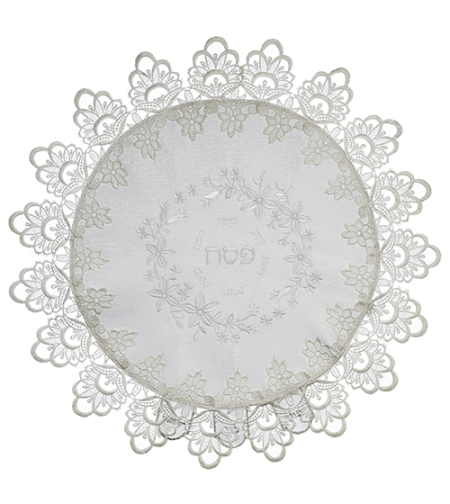 Passover brocade cover with lace, decorated with a 43 cm flower circle in a cellophane package