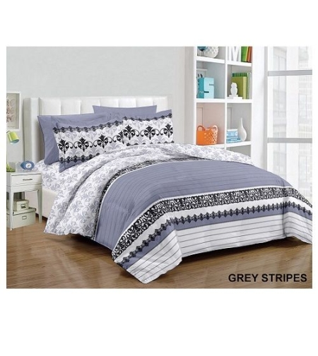 סט מצעים 100% כותנה פרקל דגם grey strlpes למיטה מתכווננת