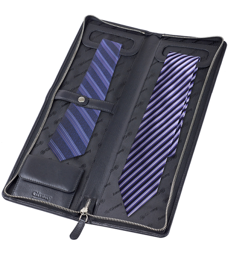 תיק נסיעות מהודר לעניבות וסיכות עור נאפה שחור מבית המותג גבעוני