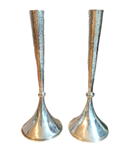 XL pure silver hammer skirt candlesticks
