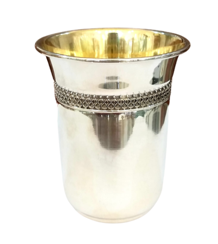 Kiddush cup round ribbon pure silver