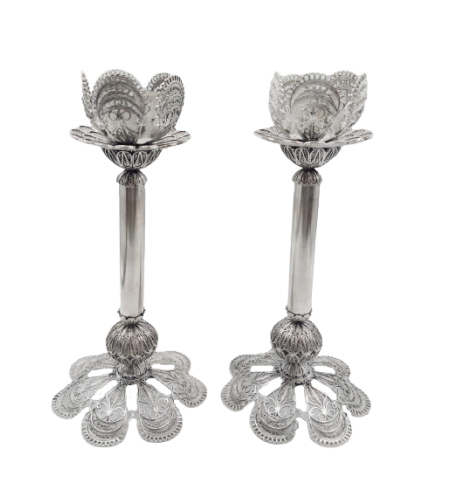 Pure silver L flower candlesticks