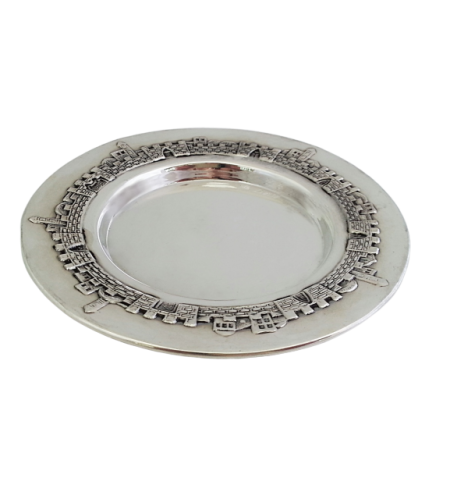 Pure silver Jerusalem Kiddush cup plate