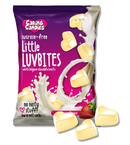 Little Luvbites Sucrose Free White Belgium Chocolate Hearts Strawberry Flavour - 100 gr