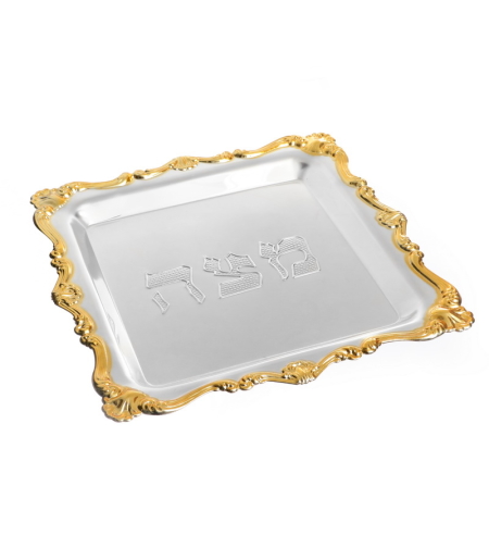 Silver plated matzah tray / gold stripe