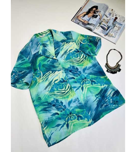 חולצת וינטג' שיפון מכופתרת בסטייל הוואי- L-XL