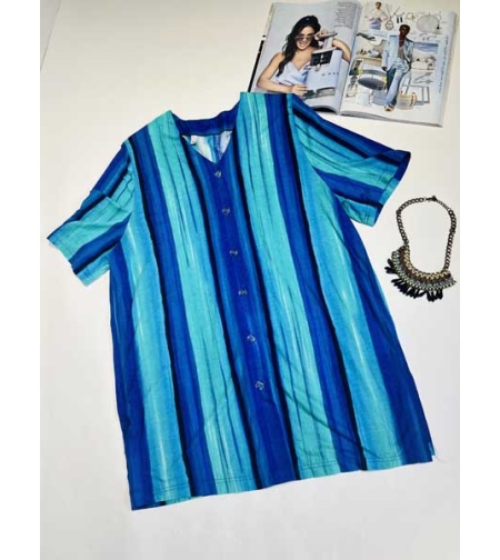 חולצת וינטג' טריקו פסים בגווני כחול טורקיז- XL-XXL