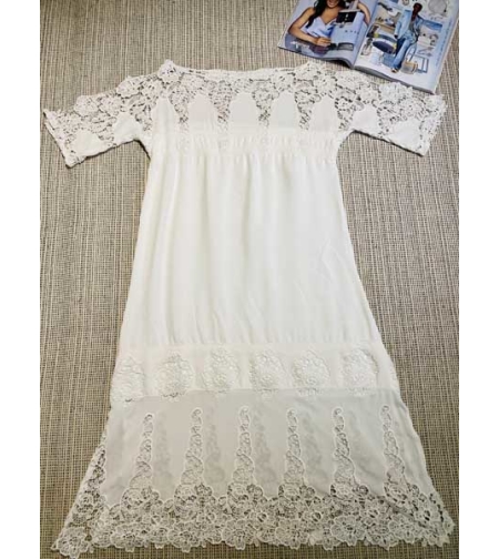 שמלת וינטיג לבנה עם רקמה- XL-XXL