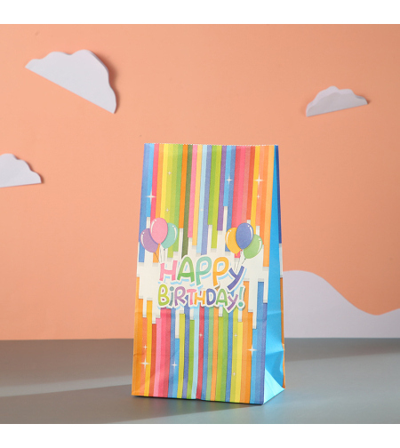 שקית נייר 8*13*24 - HAPPY BIRTHDAY רקע פסים צבעוני