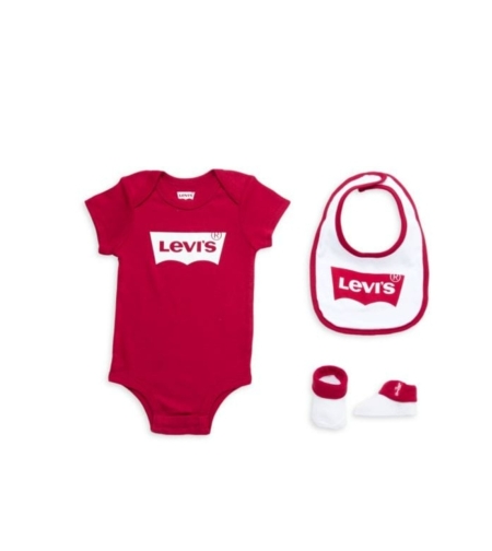 מארז לתינוקת 3 חלקים Levi's לבת אדום לבן מידה 6-12 חודשים
