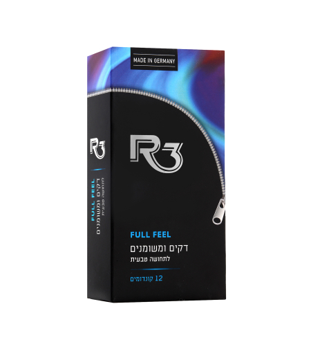 R3 FULL FEEL - קונדומים דקים ומשומנים לתחושה טבעית (12 קונדומים)