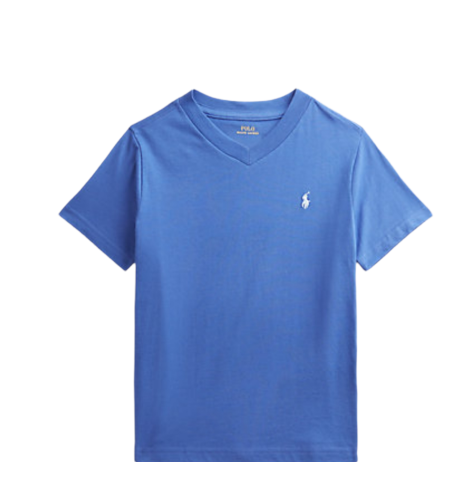 חולצת Ralph lauren כחולה צווארון וי ג'רזי פוני רקום בנים