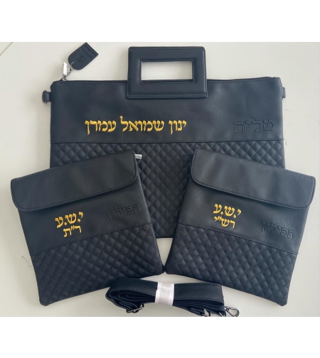 Tallit bag with two tefillin, black color, with handle 45x31