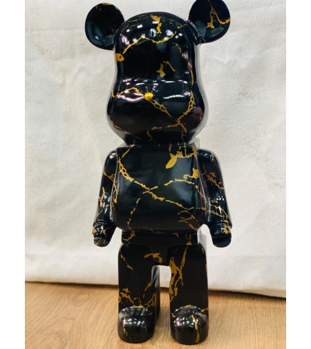 פסל דובי שיש שחור זהב