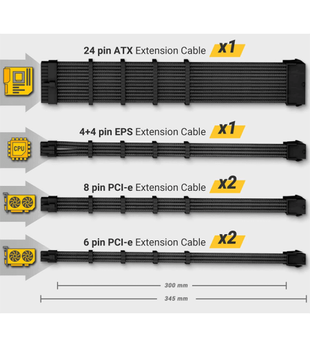 כבל מאריך לספק חשמל Antec PSU Sleeved Ext Cable Kit-Black