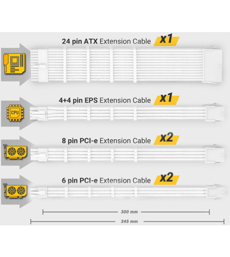 כבל מאריך לספק חשמל Antec PSU Sleeved Ext Cable Kit-White